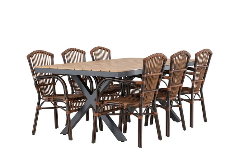Garcia Spisegruppe 200 cm + 6 stk Galera Spisestole Brun/Sort - Havemøbler - Udendørsgruppe - Havesæt