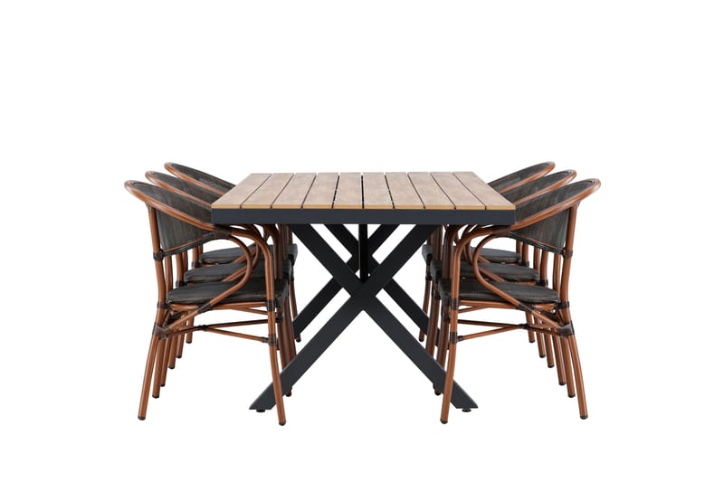 Garcia Spisegruppe 200 cm + 6 stk Vila Spisestole Sort - Havemøbler - Udendørsgruppe - Havesæt
