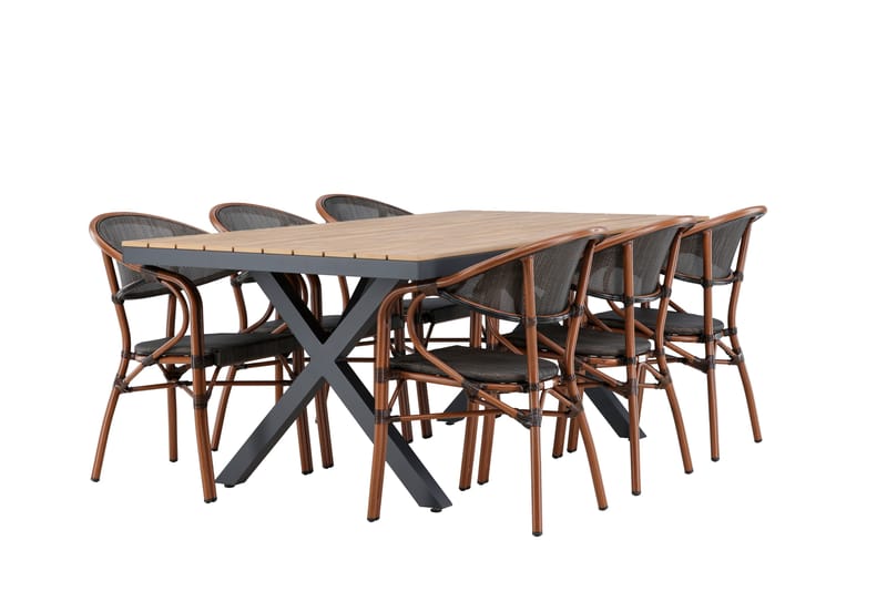 Garcia Spisegruppe 200 cm + 6 stk Vila Spisestole Sort - Havemøbler - Udendørsgruppe - Havesæt