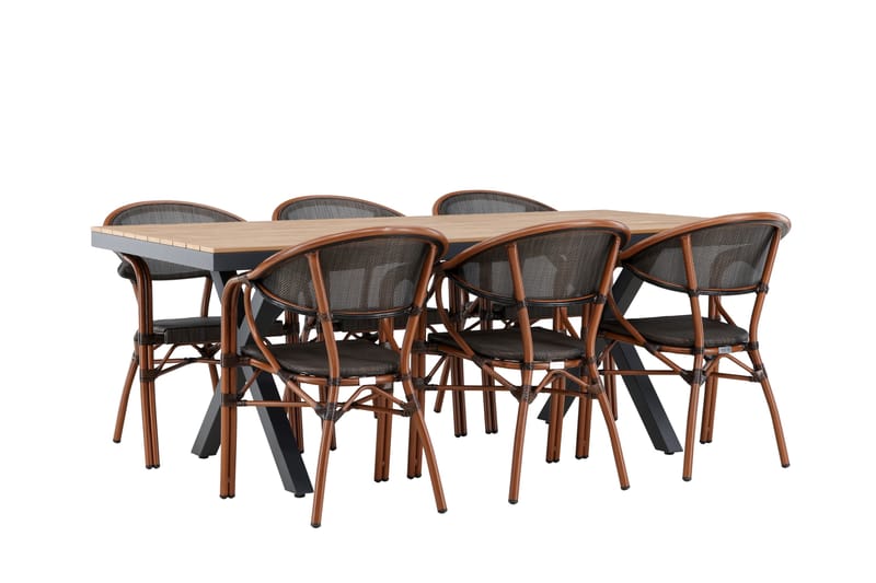 Garcia Spisegruppe 200 cm + 6 stk Vila Spisestole Sort - Havemøbler - Udendørsgruppe - Havesæt