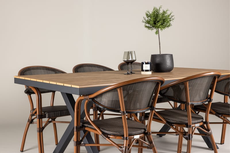 Garcia Spisegruppe 200 cm + 6 stk Vila Spisestole Sort - Havemøbler - Udendørsgruppe - Havesæt