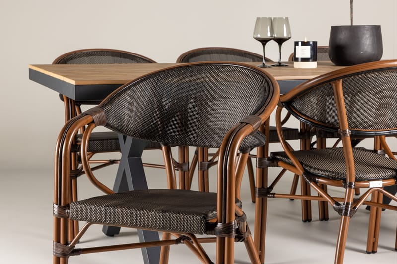 Garcia Spisegruppe 200 cm + 6 stk Vila Spisestole Sort - Havemøbler - Udendørsgruppe - Havesæt
