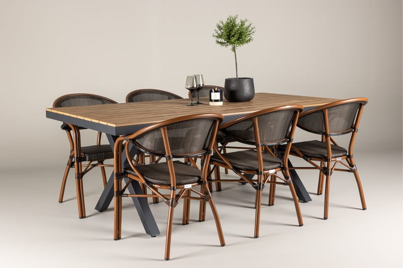 Garcia Spisegruppe 200 cm + 6 stk Vila Spisestole Sort - Havemøbler - Udendørsgruppe - Havesæt