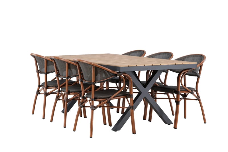 Garcia Spisegruppe 200 cm + 6 stk Vila Spisestole Sort - Havemøbler - Udendørsgruppe - Havesæt