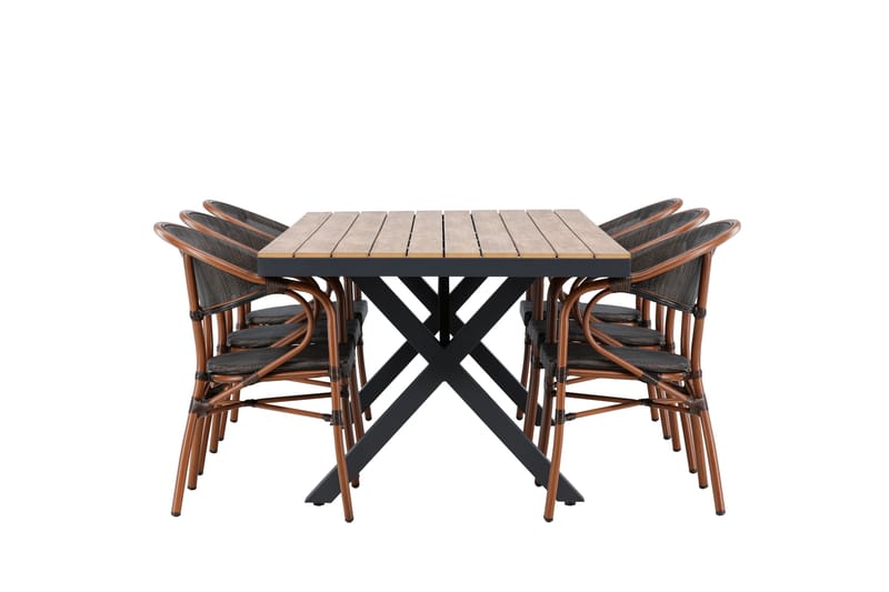 Garcia Spisegruppe 200 cm + 6 stk Vila Spisestole Sort - Havemøbler - Udendørsgruppe - Havesæt