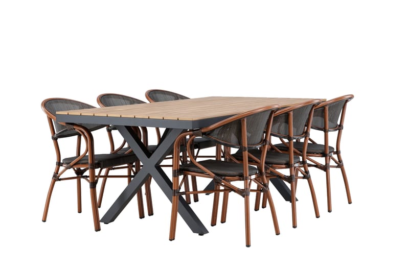 Garcia Spisegruppe 200 cm + 6 stk Vila Spisestole Sort - Havemøbler - Udendørsgruppe - Havesæt