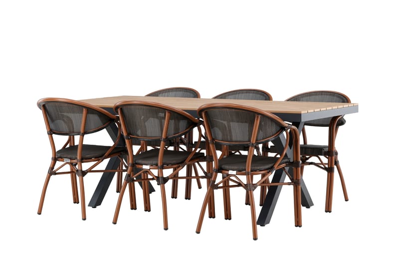Garcia Spisegruppe 200 cm + 6 stk Vila Spisestole Sort - Havemøbler - Udendørsgruppe - Havesæt