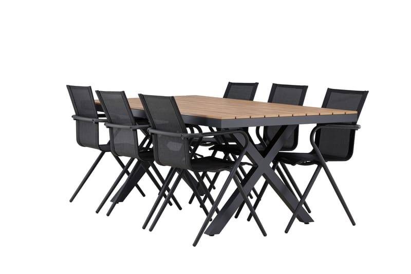 Garcia Spisegruppe 200 cm + 6 stk Alling Spisestole Sort - Havemøbler - Udendørsgruppe - Havesæt