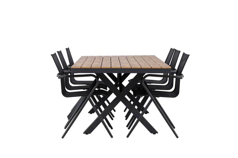 Garcia Spisegruppe 200 cm + 6 stk Alling Spisestole Sort - Havemøbler - Udendørsgruppe - Havesæt