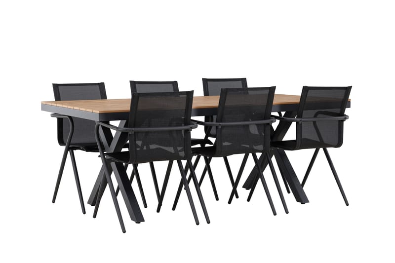 Garcia Spisegruppe 200 cm + 6 stk Alling Spisestole Sort - Havemøbler - Udendørsgruppe - Havesæt
