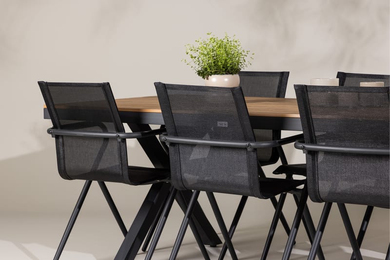 Garcia Spisegruppe 200 cm + 6 stk Alling Spisestole Sort - Havemøbler - Udendørsgruppe - Havesæt