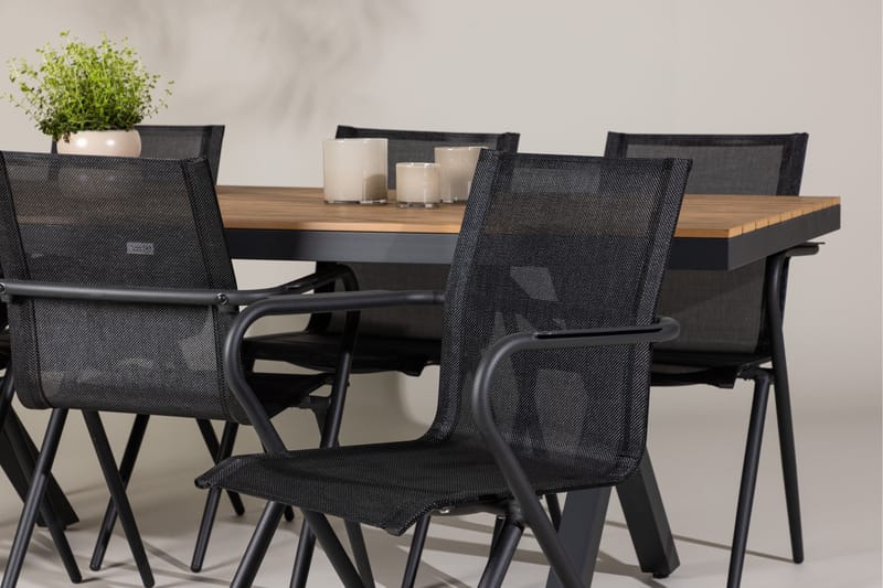 Garcia Spisegruppe 200 cm + 6 stk Alling Spisestole Sort - Havemøbler - Udendørsgruppe - Havesæt