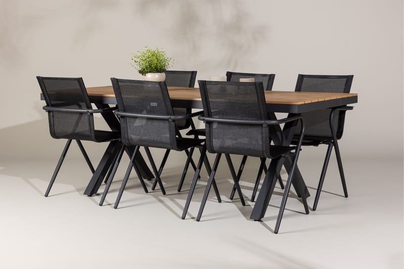 Garcia Spisegruppe 200 cm + 6 stk Alling Spisestole Sort - Havemøbler - Udendørsgruppe - Havesæt