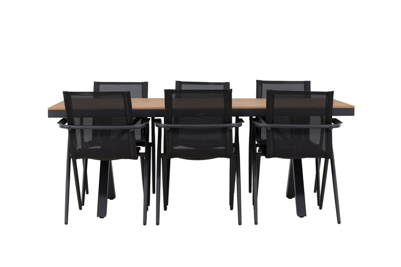Garcia Spisegruppe 200 cm + 6 stk Alling Spisestole Sort - Havemøbler - Udendørsgruppe - Havesæt