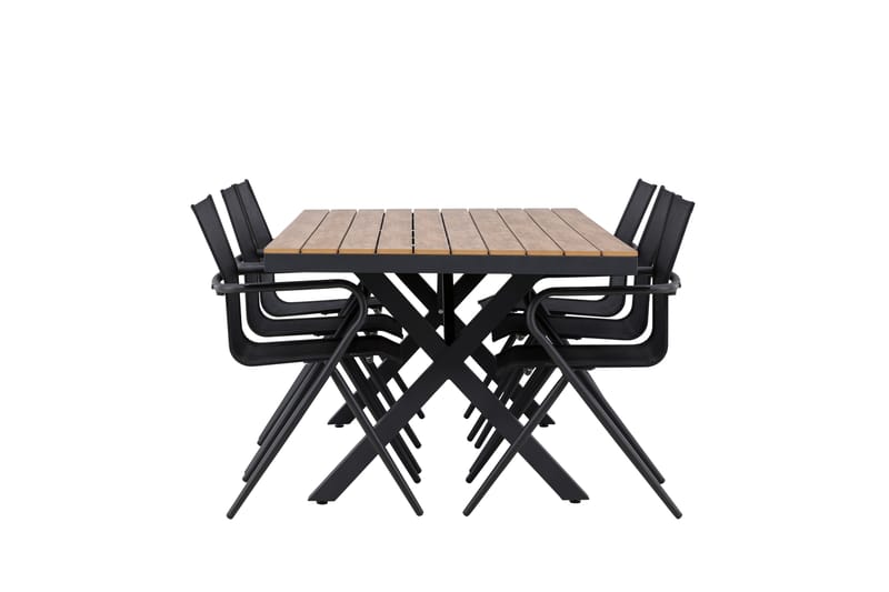 Garcia Spisegruppe 200 cm + 6 stk Alling Spisestole Sort - Havemøbler - Udendørsgruppe - Havesæt