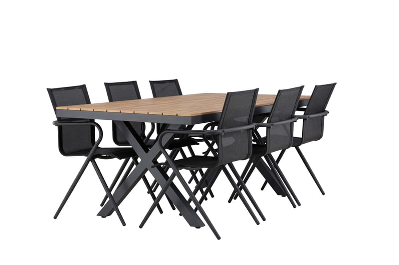 Garcia Spisegruppe 200 cm + 6 stk Alling Spisestole Sort - Havemøbler - Udendørsgruppe - Havesæt