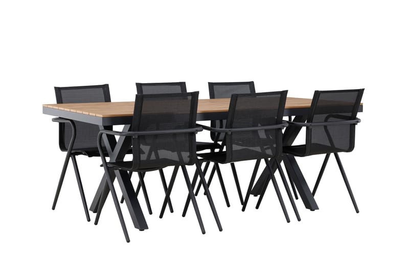 Garcia Spisegruppe 200 cm + 6 stk Alling Spisestole Sort - Havemøbler - Udendørsgruppe - Havesæt