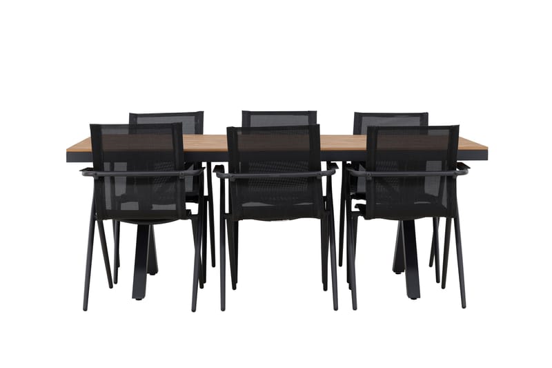 Garcia Spisegruppe 200 cm + 6 stk Alling Spisestole Sort - Havemøbler - Udendørsgruppe - Havesæt