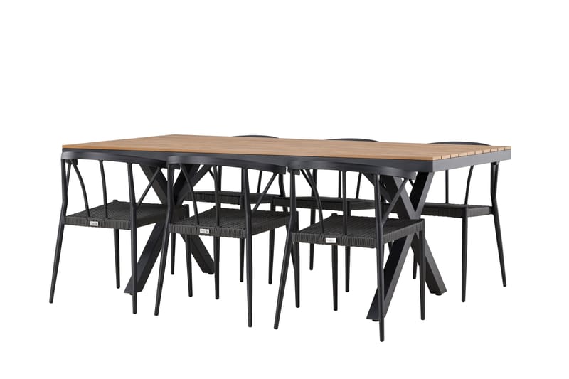 Garcia Spisegruppe 200 cm + 6 stk Stina Spisestole Sort, undefined