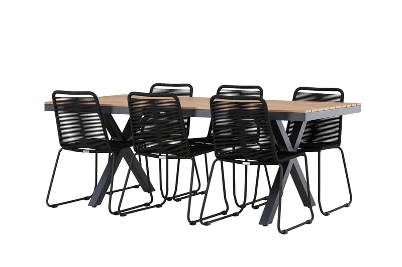 Garcia Spisegruppe 200 cm + 6 stk Linero Spisestole Sort, undefined