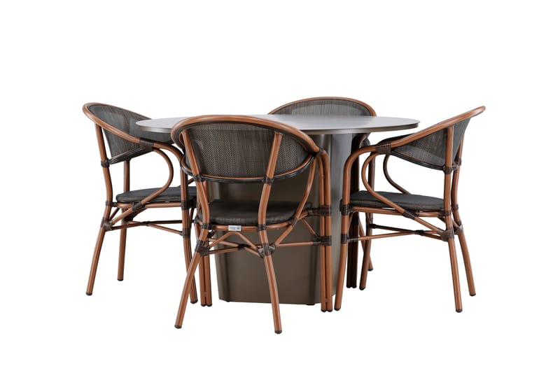 Santa Fe Spisegruppe Rund 120 cm + 4 stk Vila Spisestole Sort/Brun - Havemøbler - Udendørsgruppe - Havesæt