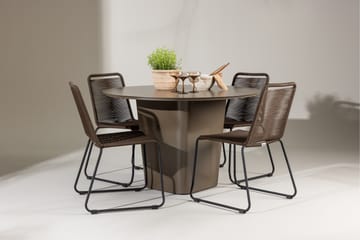 Santa Fe Spisegruppe Rund 120 cm + 4 stk Lindos Spisestole Brun - Havemøbler - Udendørsgruppe - Havesæt