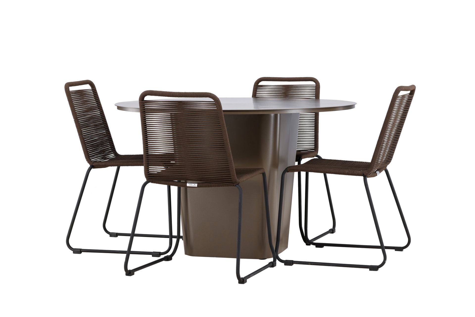 Santa Fe Spisegruppe Rund 120 cm + 4 stk Lindos Spisestole Brun - Havemøbler - Udendørsgruppe - Havesæt