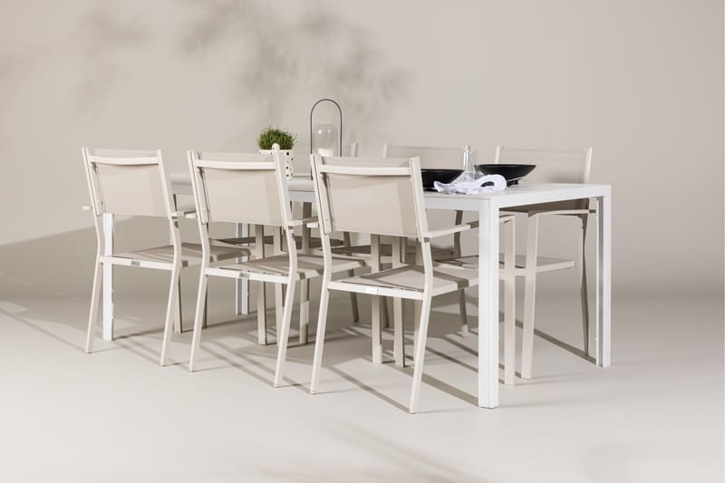 Break Spisegruppe 205 cm + 6 stk Copacabana Spisestole Beige/Hvid - Havemøbler - Udendørsgruppe - Havesæt
