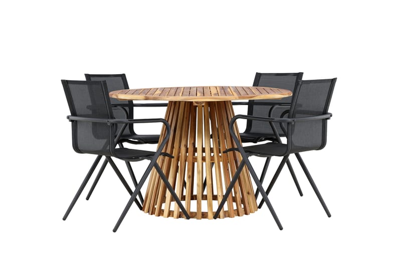 Lumpur Spisegruppe Rund 120 cm + 4 stk Alling Spisestole Sort - Havemøbler - Udendørsgruppe - Havesæt