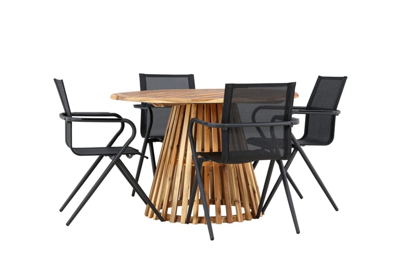 Lumpur Spisegruppe Rund 120 cm + 4 stk Alling Spisestole Sort - Havemøbler - Udendørsgruppe - Havesæt