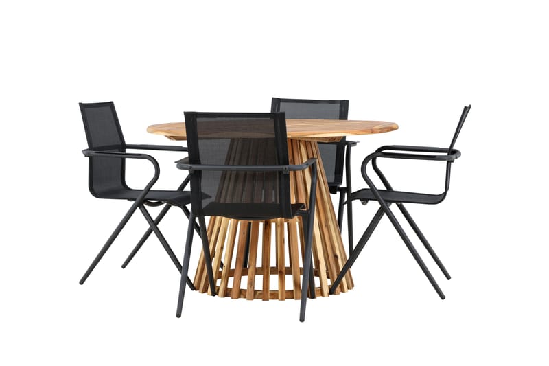Lumpur Spisegruppe Rund 120 cm + 4 stk Alling Spisestole Sort - Havemøbler - Udendørsgruppe - Havesæt