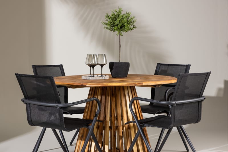 Lumpur Spisegruppe Rund 120 cm + 4 stk Alling Spisestole Sort - Havemøbler - Udendørsgruppe - Havesæt