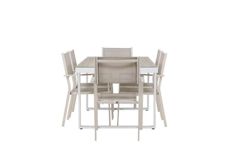 Merlo Spisegruppe 200 cm + 6 stk Copacabana Spisestole Beige/Hvid - Havemøbler - Udendørsgruppe - Havesæt