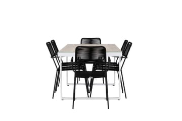 Merlo Spisegruppe 200 cm + 6 stk Hochanas Spisestole Sort/Brun - Havemøbler - Udendørsgruppe - Havesæt