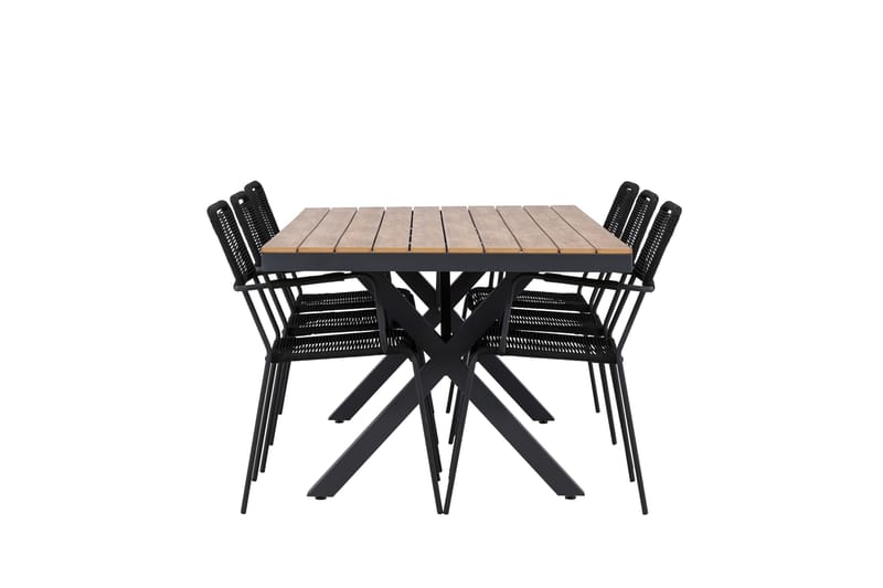 Garcia Spisegruppe 200 cm + 6 stk Hochanas Spisestole Sort/Brun - Havemøbler - Udendørsgruppe - Havesæt