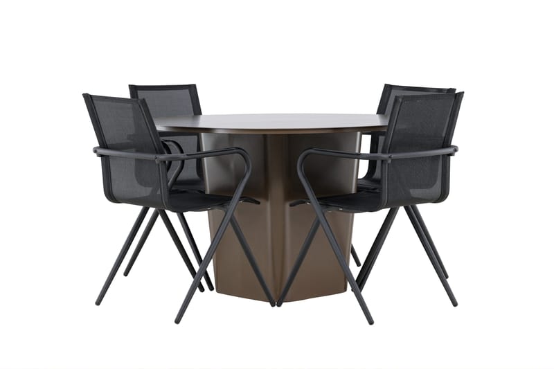 Santa Fe Spisegruppe Rund 120 cm + 4 stk Alling Spisestole Sort/Brun - Havemøbler - Udendørsgruppe - Havesæt