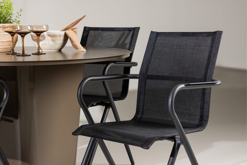 Santa Fe Spisegruppe Rund 120 cm + 4 stk Alling Spisestole Sort/Brun - Havemøbler - Udendørsgruppe - Havesæt