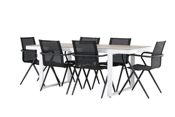 Merlo Spisegruppe 200 cm + 6 stk Alling Spisestole Sort/Hvid - Havemøbler - Udendørsgruppe - Havesæt