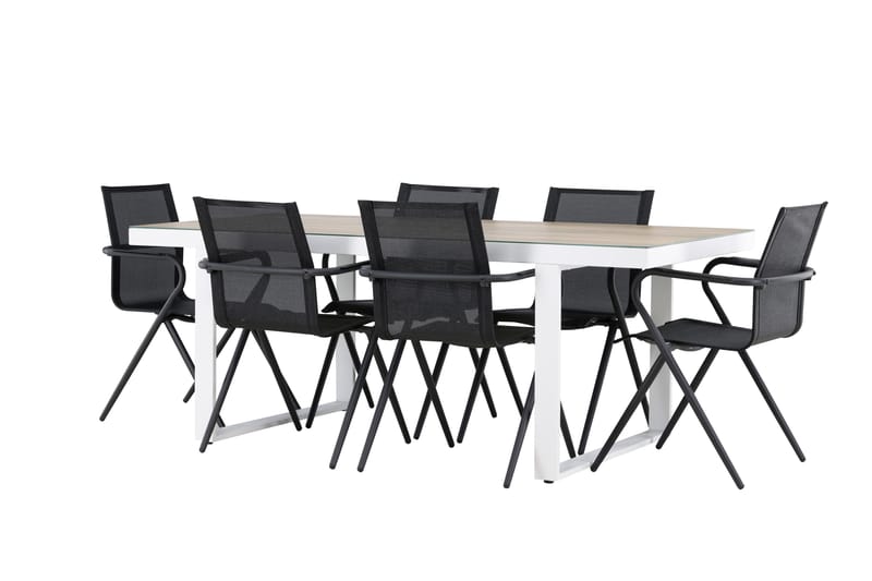 Merlo Spisegruppe 200 cm + 6 stk Alling Spisestole Sort/Hvid - Havemøbler - Udendørsgruppe - Havesæt