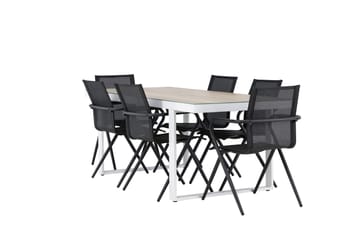 Merlo Spisegruppe 200 cm + 6 stk Alling Spisestole Sort/Hvid - Havemøbler - Udendørsgruppe - Havesæt