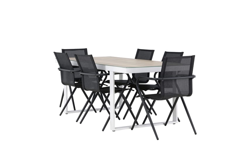 Merlo Spisegruppe 200 cm + 6 stk Alling Spisestole Sort/Hvid - Havemøbler - Udendørsgruppe - Havesæt