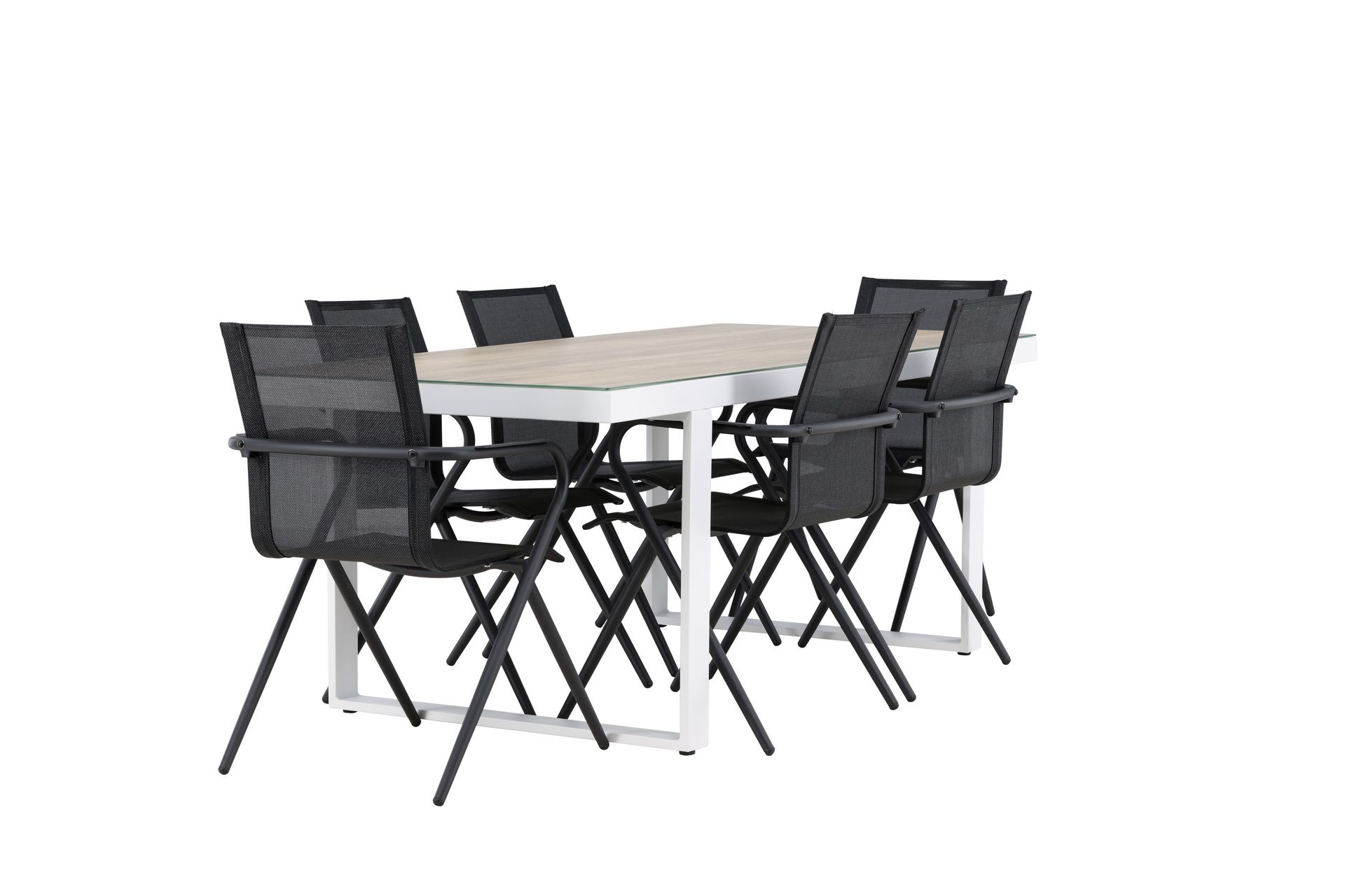 Merlo Spisegruppe 200 cm + 6 stk Alling Spisestole Sort/Hvid - Havemøbler - Udendørsgruppe - Havesæt