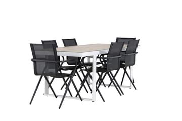 Merlo Spisegruppe 200 cm + 6 stk Alling Spisestole Sort/Hvid - Havemøbler - Udendørsgruppe - Havesæt