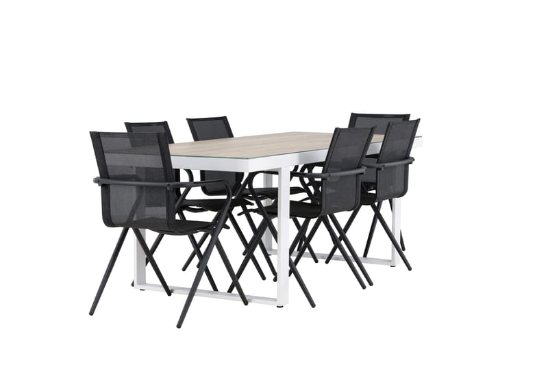 Merlo Spisegruppe 200 cm + 6 stk Alling Spisestole Sort/Hvid - Havemøbler - Udendørsgruppe - Havesæt
