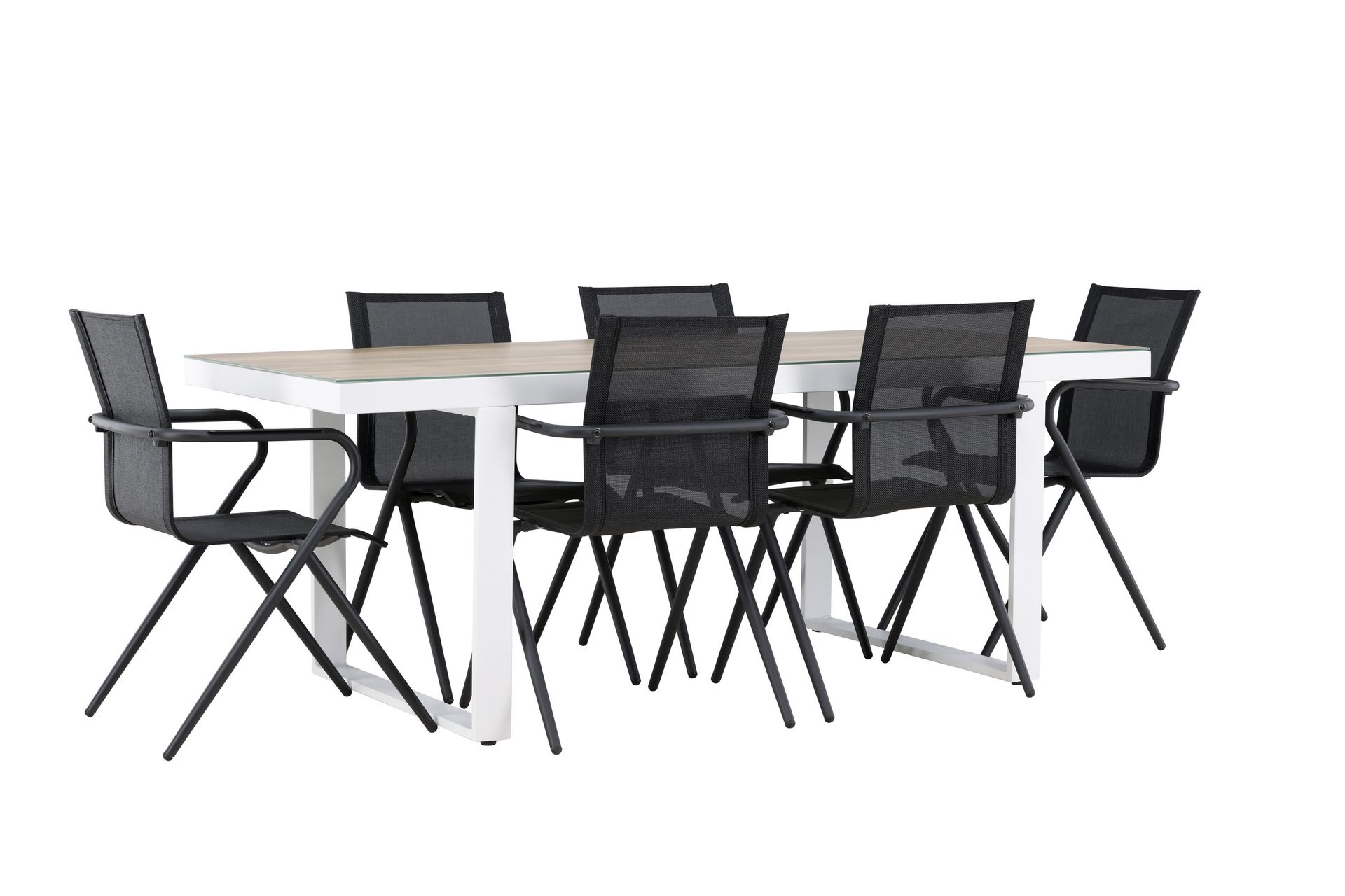 Merlo Spisegruppe 200 cm + 6 stk Alling Spisestole Sort/Hvid - Havemøbler - Udendørsgruppe - Havesæt