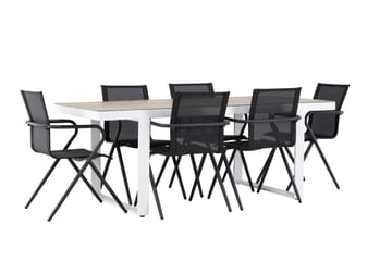 Merlo Spisegruppe 200 cm + 6 stk Alling Spisestole Sort/Hvid - Havemøbler - Udendørsgruppe - Havesæt