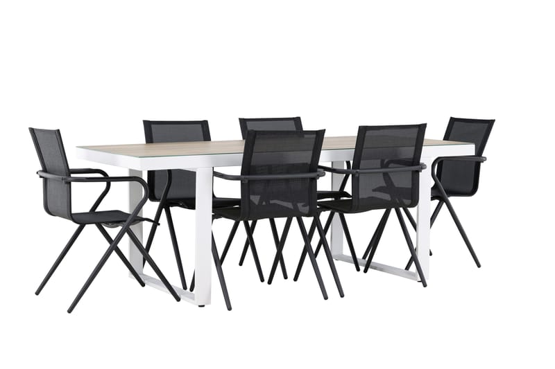 Merlo Spisegruppe 200 cm + 6 stk Alling Spisestole Sort/Hvid - Havemøbler - Udendørsgruppe - Havesæt