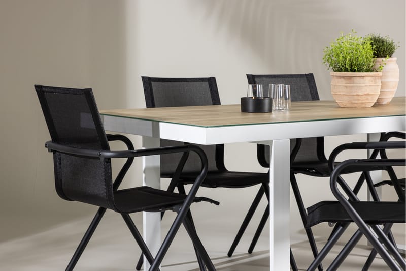 Merlo Spisegruppe 200 cm + 6 stk Alling Spisestole Sort/Hvid - Havemøbler - Udendørsgruppe - Havesæt