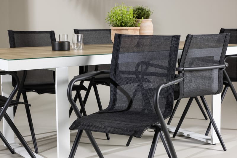 Merlo Spisegruppe 200 cm + 6 stk Alling Spisestole Sort/Hvid - Havemøbler - Udendørsgruppe - Havesæt