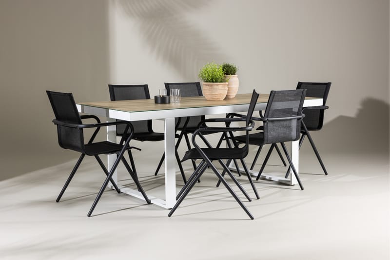 Merlo Spisegruppe 200 cm + 6 stk Alling Spisestole Sort/Hvid - Havemøbler - Udendørsgruppe - Havesæt